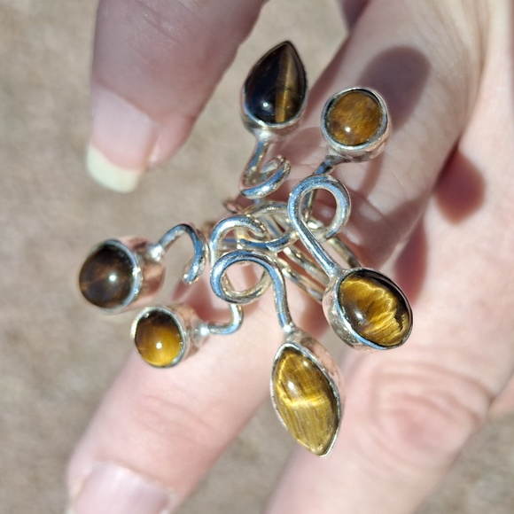 New Unique Twisted Tiger Eye 925 Silver Statement Ring. - Picture 13 of 13